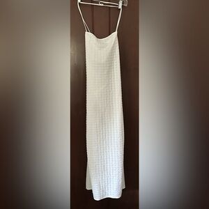 PrettyLittleThing White Textured Backless Dress